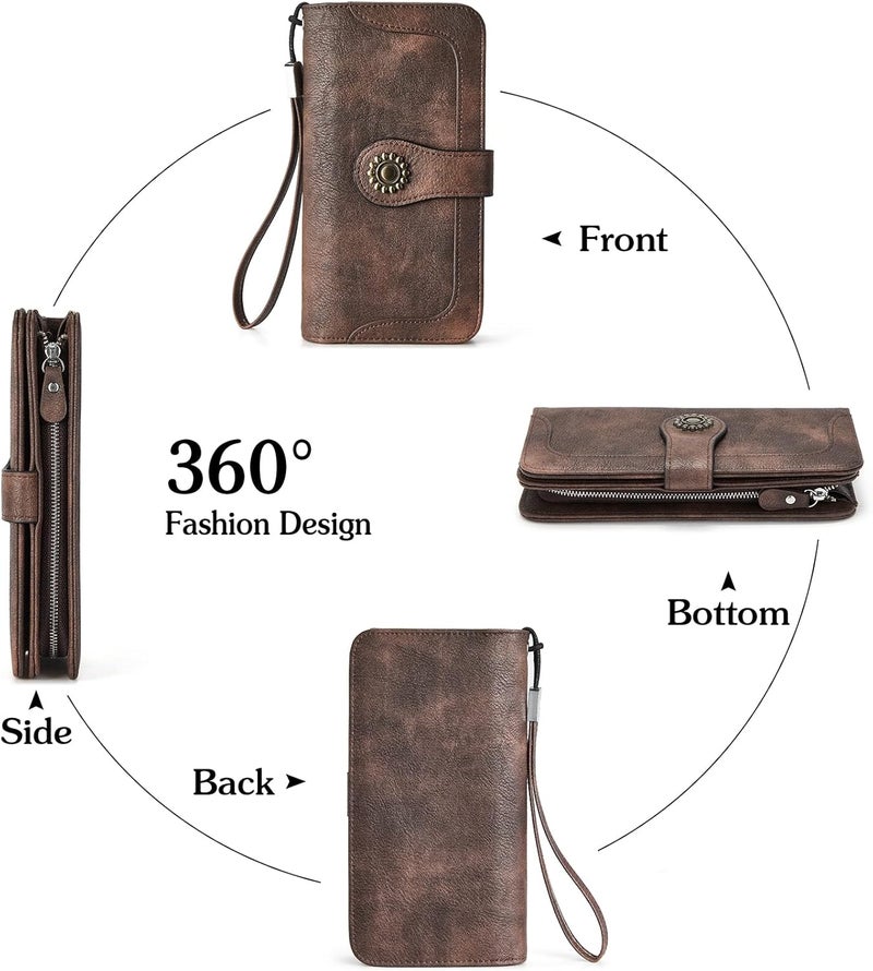 Bostanten Leather Wallet for Women RFID Blocking Zip Around Credit Cards Holder Phone Clutch - Image 3